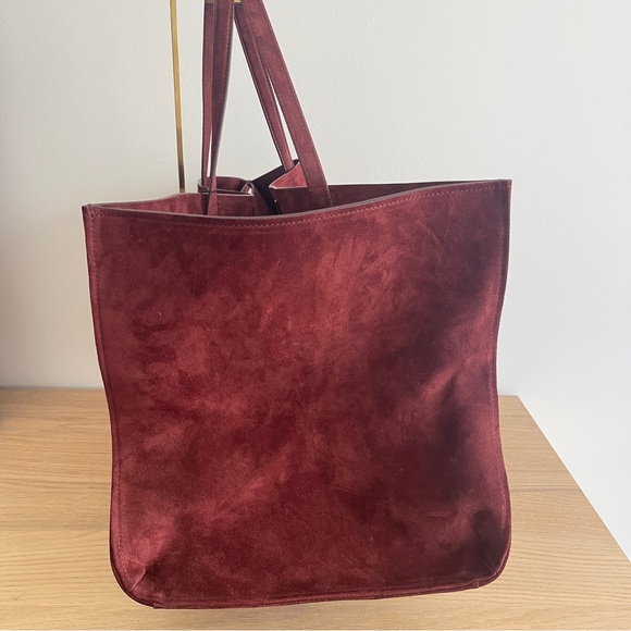 Zara large Suede Tote bag burgundy genuine leather travel office work trendy - Picture 5 of 14